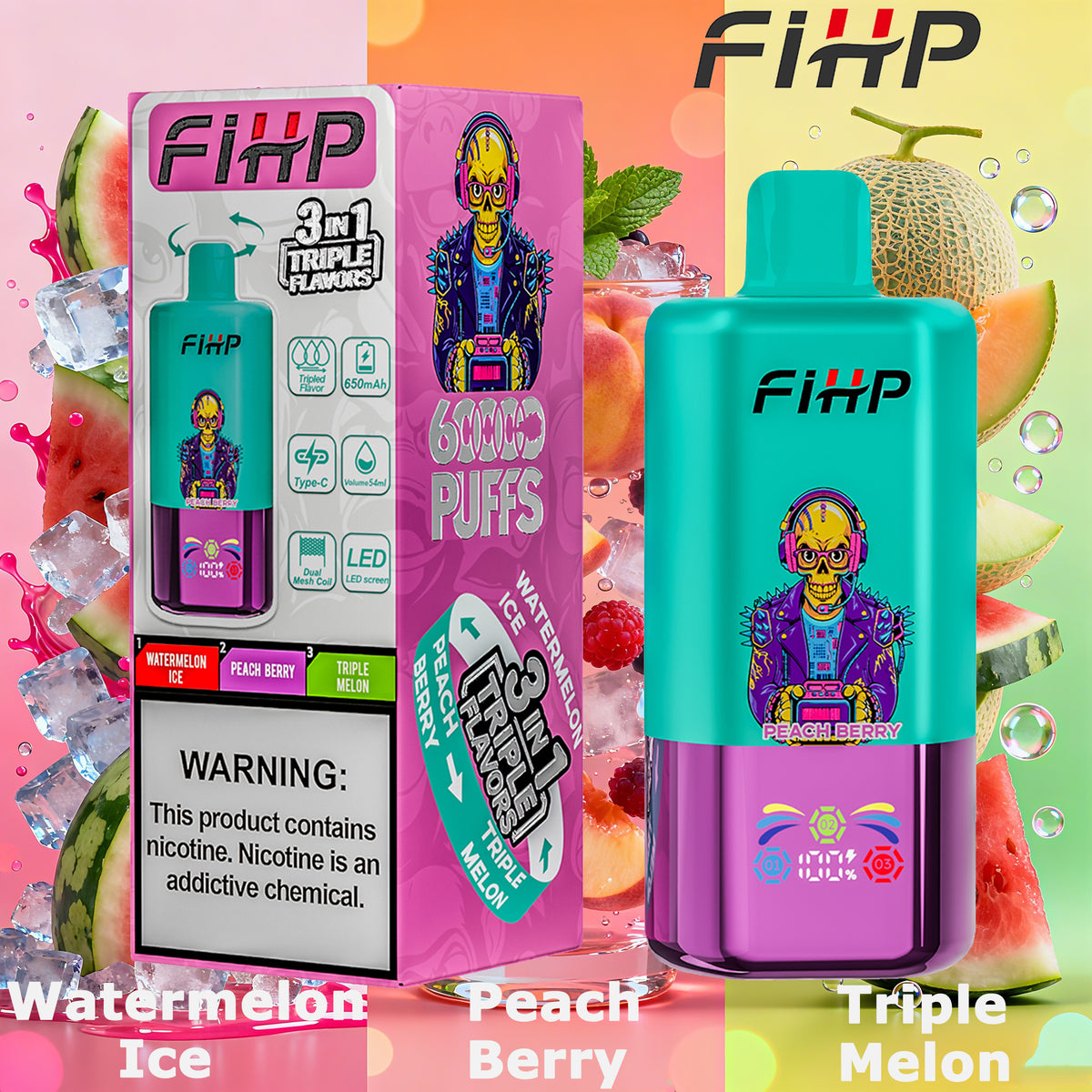 ✨FIHP60K Jednorazová elektronická cigareta, 3 príchute v jednej (60 000 potiahnutí)
