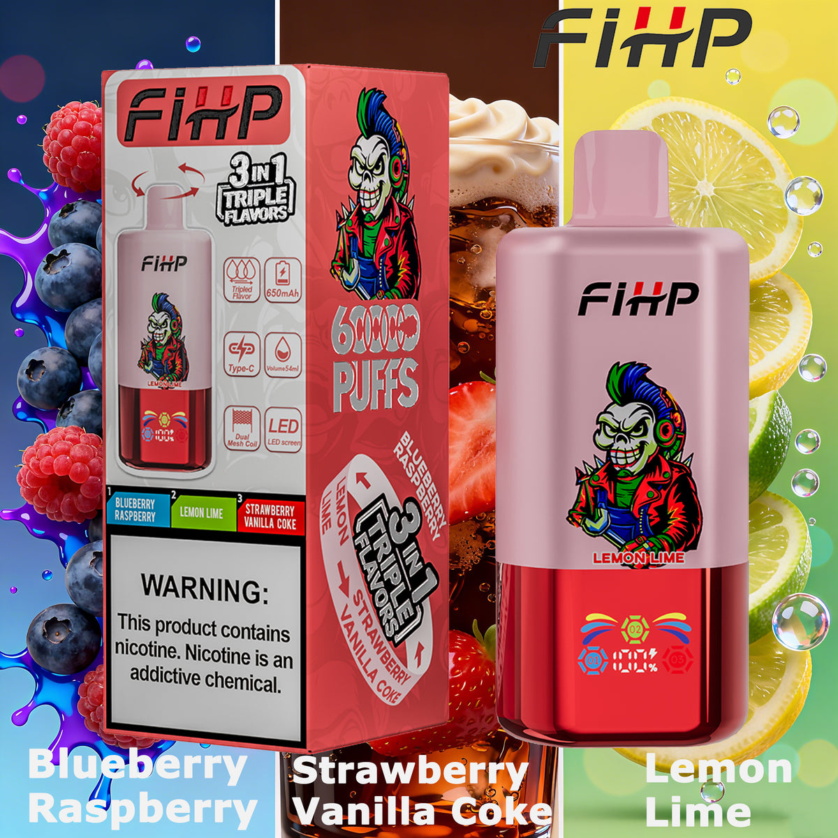 ✨FIHP60K Jednorazová elektronická cigareta, 3 príchute v jednej (60 000 potiahnutí)