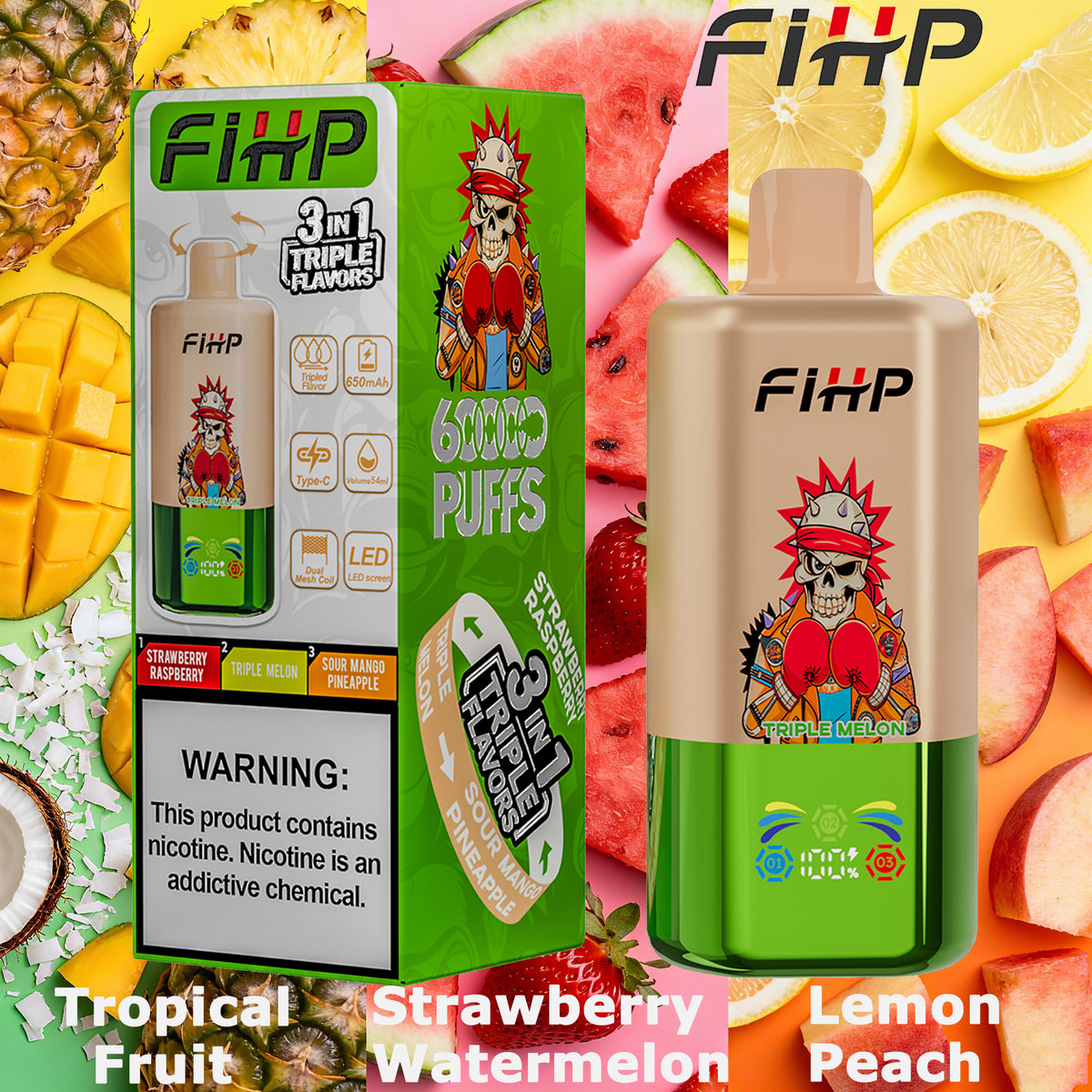 ✨FIHP60K Jednorazová elektronická cigareta, 3 príchute v jednej (60 000 potiahnutí)
