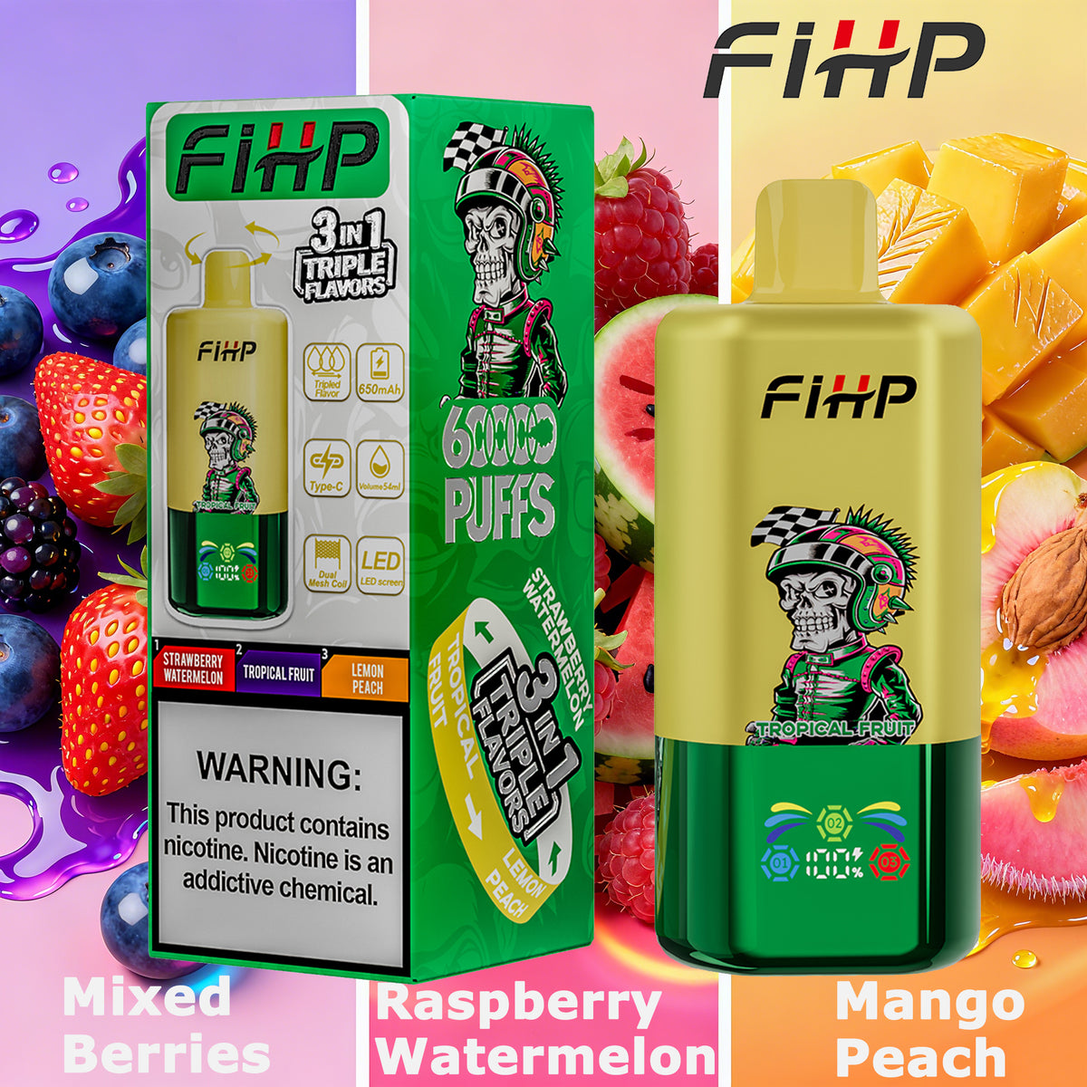 ✨FIHP60K Jednorazová elektronická cigareta, 3 príchute v jednej (60 000 potiahnutí)