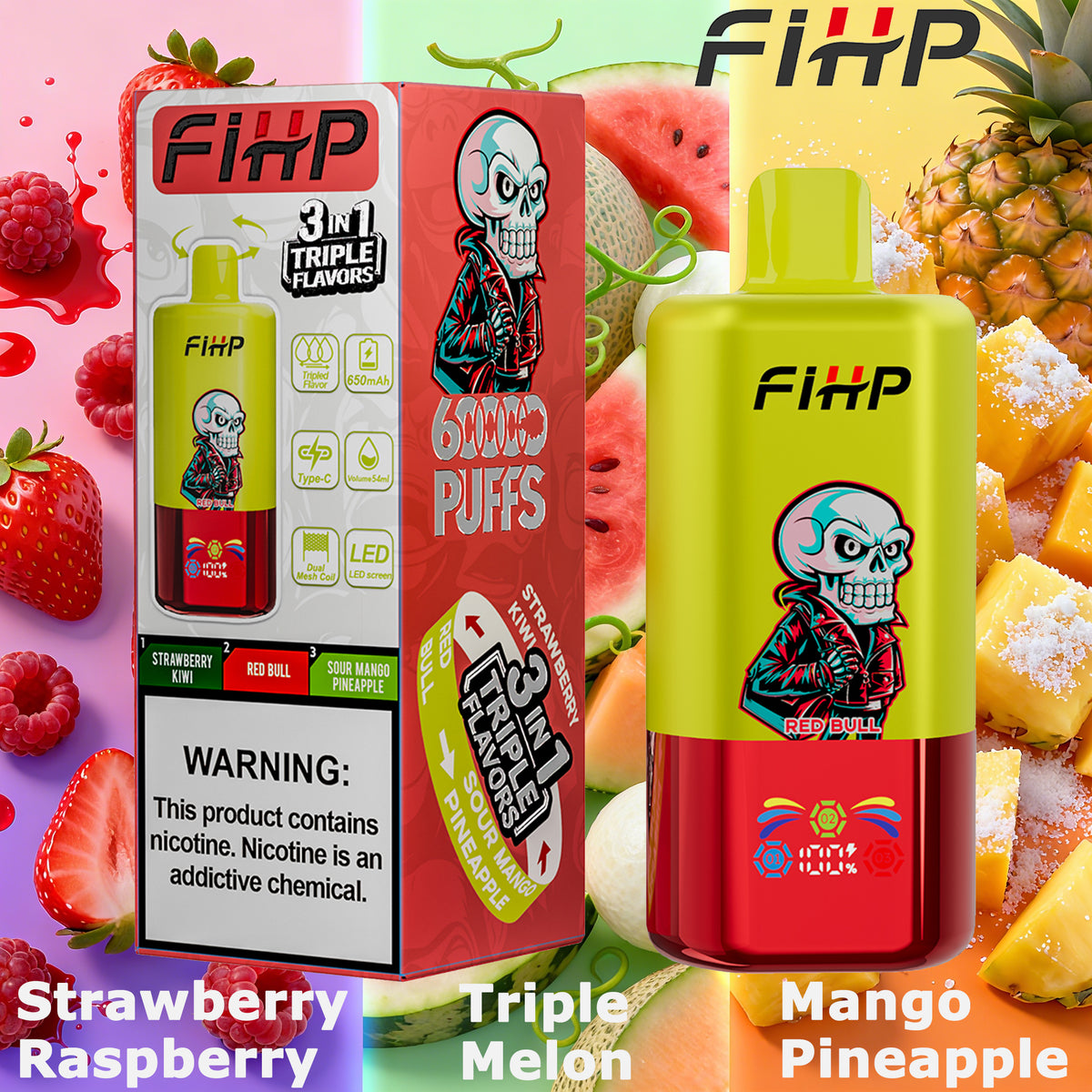 ✨FIHP60K Jednorazová elektronická cigareta, 3 príchute v jednej (60 000 potiahnutí)