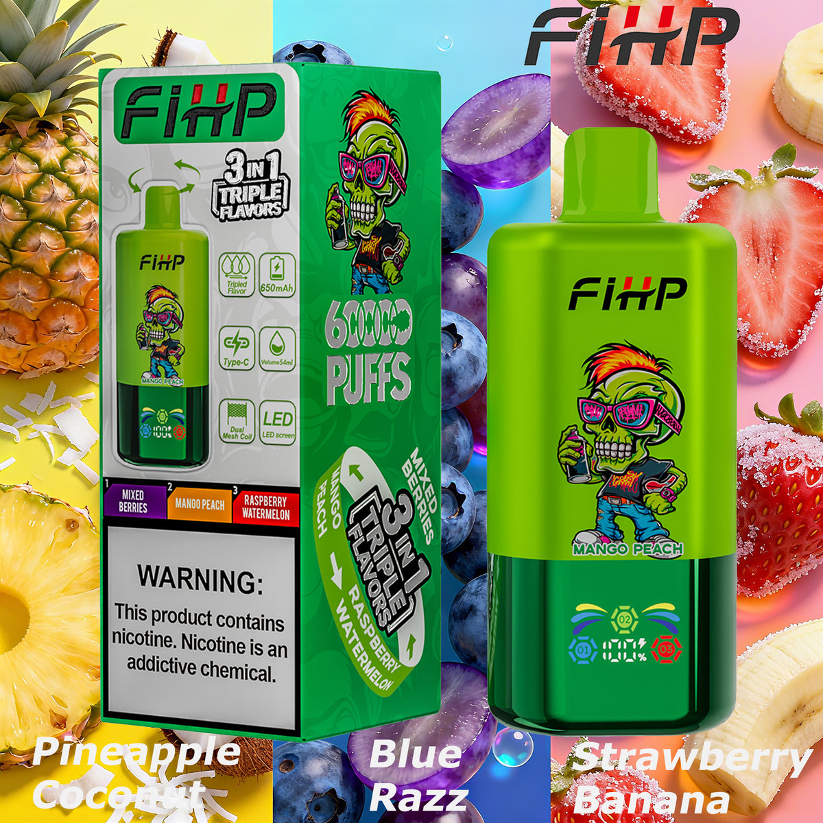 ✨FIHP60K Jednorazová elektronická cigareta, 3 príchute v jednej (60 000 potiahnutí)