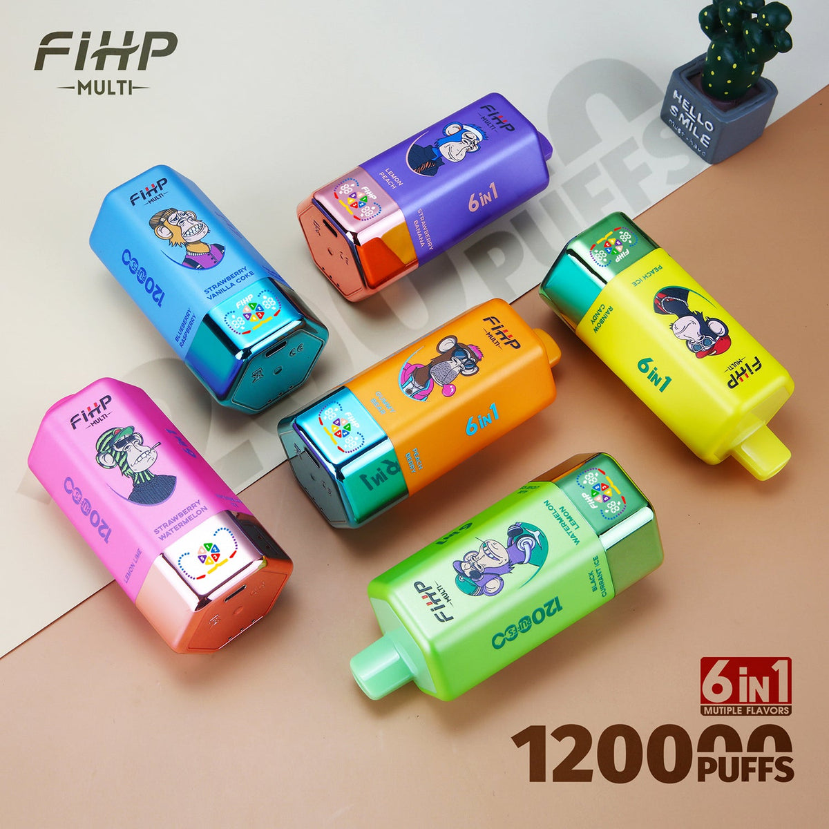 ✨ Jednorazová elektronická cigareta FIHP120K, 6 príchutí v jednej (120 000 potiahnutí)
