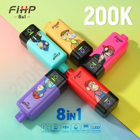 ✨ Jednorazová elektronická cigareta FIHP200K, 8 v 1 s viacerými príchuťami (stačí na 200 000 potiahnutí)