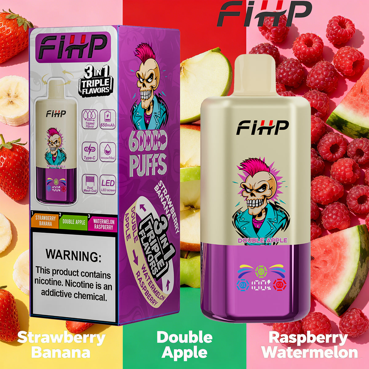 ✨FIHP60K Jednorazová elektronická cigareta, 3 príchute v jednej (60 000 potiahnutí)